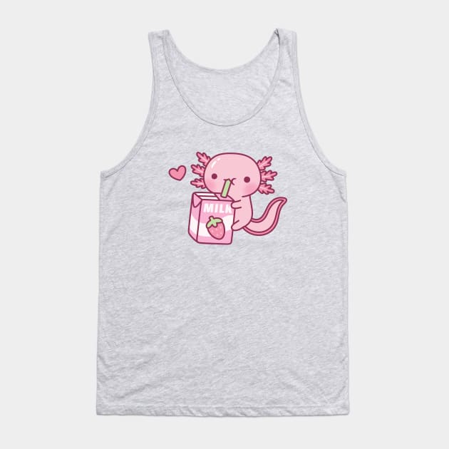 Cute Axolotl Drinking Strawberry Milk Doodle Tank Top by rustydoodle